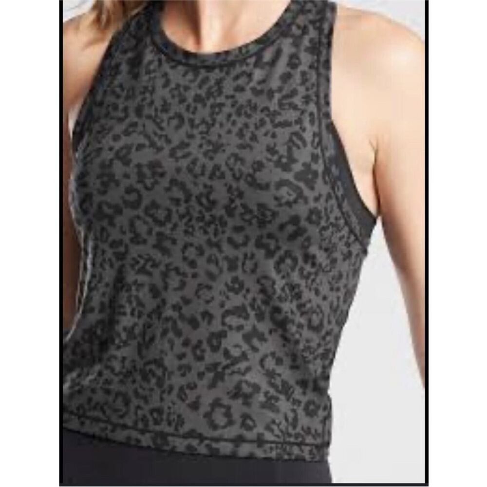 Athleta Shanti Crop Tank Leopard Spring Night‎ Gray /Black Women's Size Small